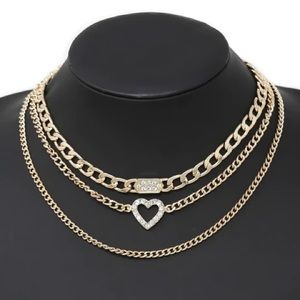 Glass Stone Pave Heart Pendant Necklace